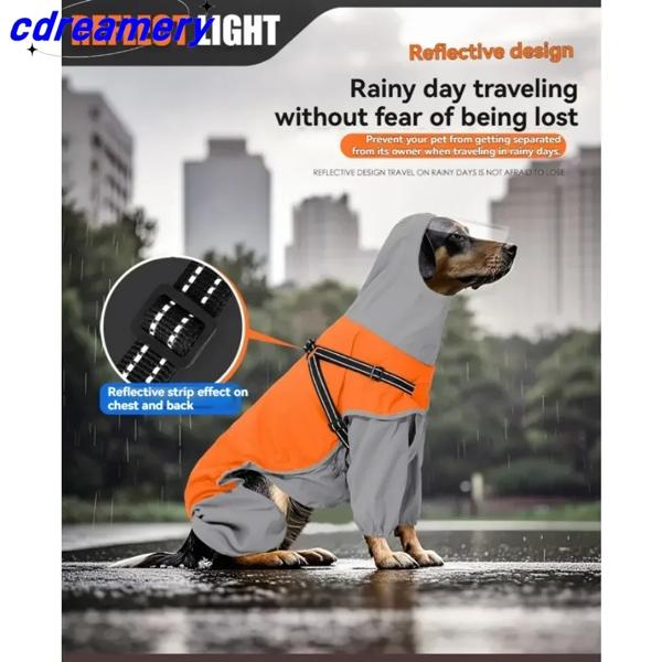 CDY  犬用レインコート ペット用品 中型および大型犬用トラクション 4 本足レインコート 透明マスク付き