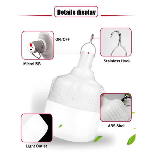 ポータブルランタンハイパワー USB 充電式 LED 非常灯フック屋外キャンプテントランタン照明懐中電灯電球_3