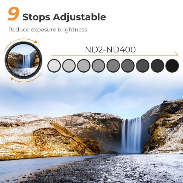 K & f concept DSLRカメラレンズフィルター、ND2-ND400、可変フィルター、調整可能、ニュートラル密度、37mm、43mm、49mm、52mm、55mm、58mm、67mm, 77mm, 82mm_1