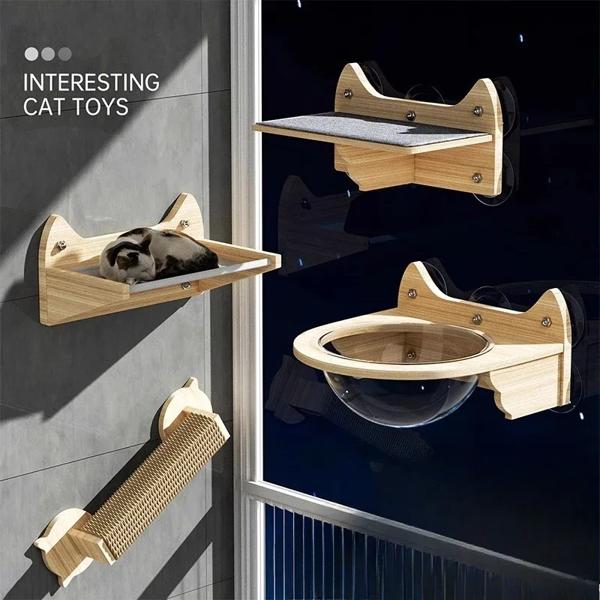 壁吸引猫登山フレーム、窓ガラスカプセル、猫の巣、バスケットベッド、キシロイドペットスクラッチ、家具製品