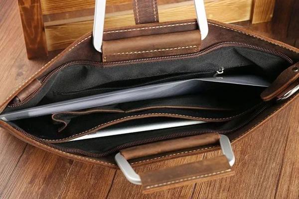 男性用a4高級レザーブリーフケース ドキュメント ファイル 財布 ipad用トップレイヤー ビジネスバッグ カウスキン_5