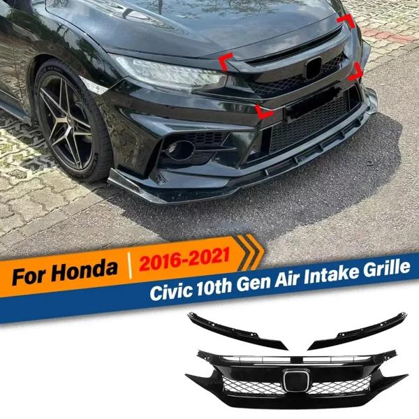 ホンダシビック 10th 世代 2016 2017 2018 2019 2020 2021 フロントバンパーレーシングスポーツスタイルグリルラジエーター吸気グリルボディキット