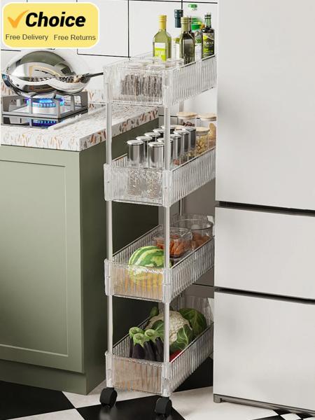 透明なアクリル製トロリーラック,狭いスペース,ホイール付きの収納ラック,取り外し可能な棚,バスルーム,2,3,4層の通販は 6,140円