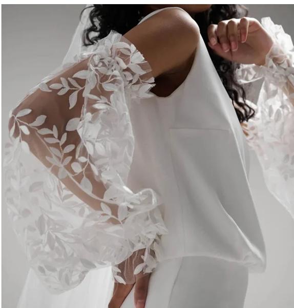 取り外し可能なリーフレースパフスリーブ、取り外し可能なブライダルウェディングスリーブ、エレガント 4,286円