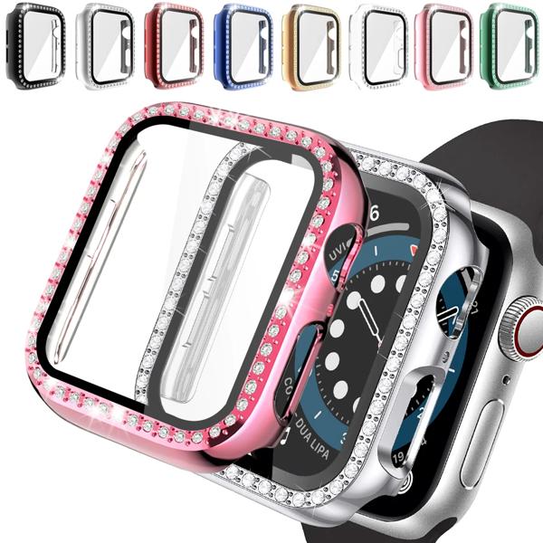 Apple Watch用ガラスカバーケース,2個,9/s8/7 41mm 45mm,ダイヤモンド保護,iwatch/654321 38mm 42mm 40mm 44mm用保護スクリーンプロテクター