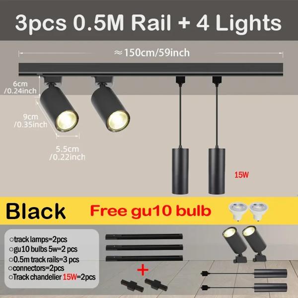 LEDトラックライトセット,GU10電球,トラックライト,天井ランプ,レールスポット,衣料品店,リビングルーム,店舗,家庭,110V