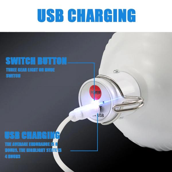 ポータブルランタンハイパワー USB 充電式 LED 非常灯フック屋外キャンプテントランタン照明懐中電灯電球_4