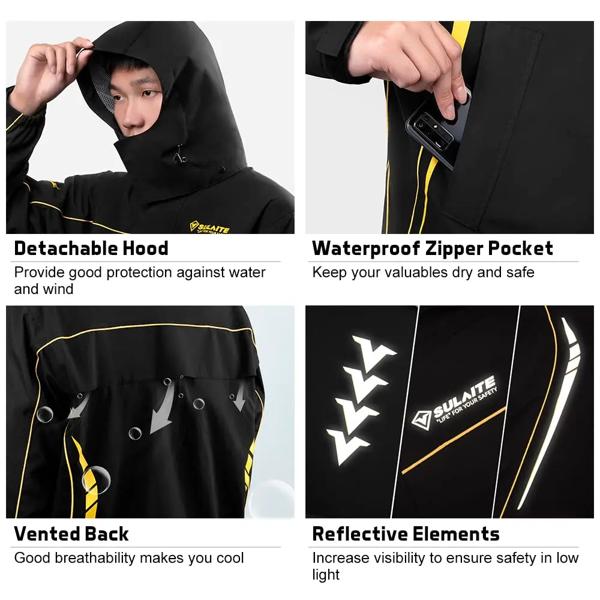 Sulaite-男性用オートバイレインコートスーツ、防水レインギア、反射ジャケット、ワークコート、軽量ハイキングレインスーツ_3