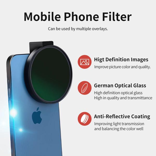Mecoright-コールドシューズスマートフォンフィルター、携帯電話レンズホルダー、携帯電話レンズ、cpl、ND、gnd、Samsung、Huawei、iPhone、Vivo、72mmに適合_1