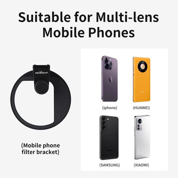 Mecoright-コールドシューズスマートフォンフィルター、携帯電話レンズホルダー、携帯電話レンズ、cpl、ND、gnd、Samsung、Huawei、iPhone、Vivo、72mmに適合_3