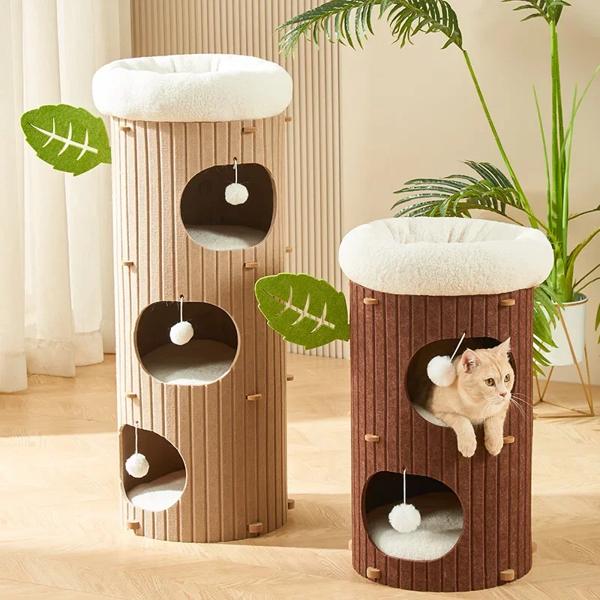 屋内猫登山フレーム,多層の木の穴,猫の巣,統合された冬の暖かいスクラッチボードバケット