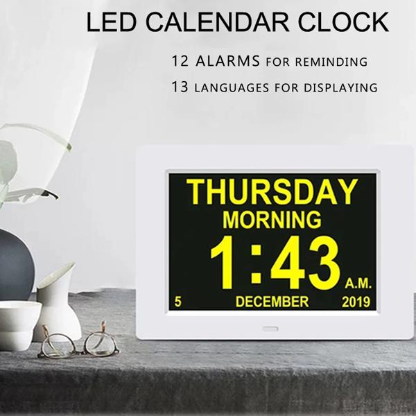 マルチ言語を表示するLEDカレンダー時計、12個のアラーム通知の作業と計画、elders、医薬品のための薬の通知