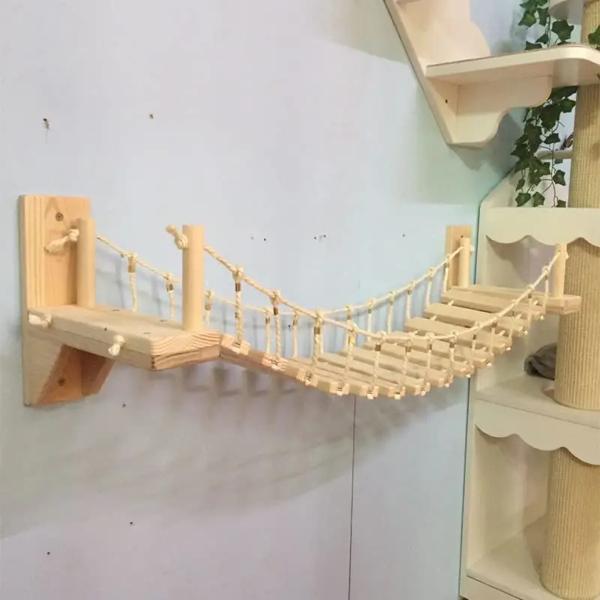 猫の木製の壁のクライミングフレーム,90cm-140cm,木製のプラットフォームとロープの爪,家の装飾,猫の家具のおもちゃ