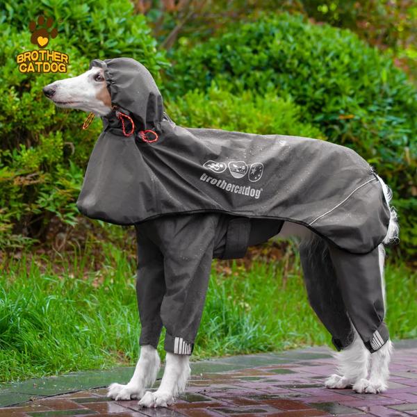 ペットレインコート中型および大型犬調節可能な犬用レインコートフルカバー圧力ゴム四本足フード付きレインポンチョ