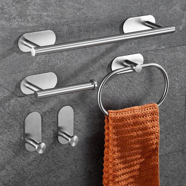 穴あけ不要  つや消し  バスルームアクセサリーセット  トイレットペーパー  ロールペーパーホルダー  タオル掛け バー レール リング ローブフック  ハードウェアセットの通販は