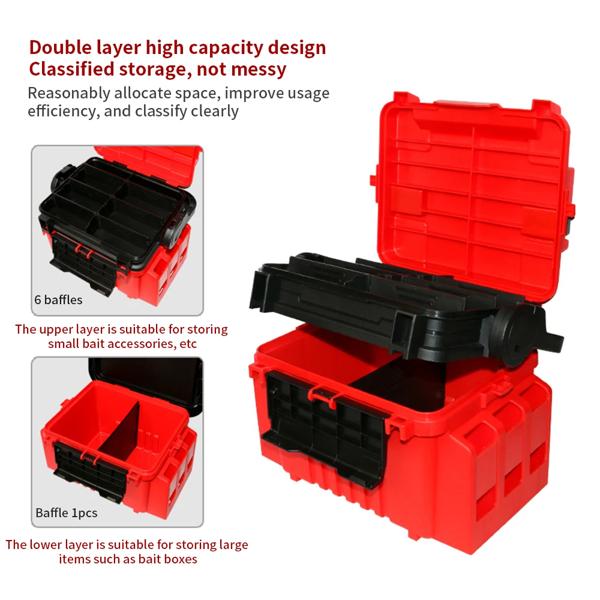 大きな厚いプラスチック製の道具箱,ロッドホルダー,多機能ツールボックス,釣りルアー用の収納オーガナイザー 大きな厚いプラスチック製の道具箱,ロッドホルダー,多機能ツール