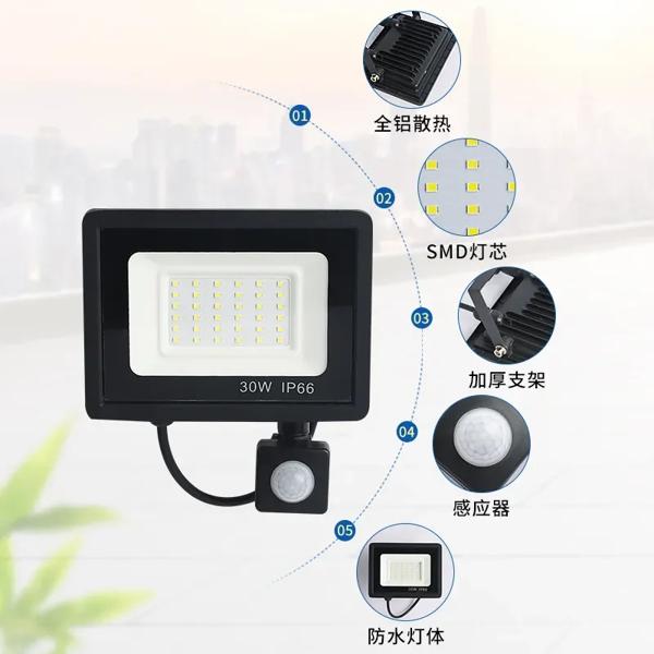 LED 投光器 100 ワット 50 ワット 30 ワット 20 ワット 10 ワット PIR モーションセンサー IP66 防水 LED 220V 吊り下げ屋外屋外壁ランプスポットライト_4