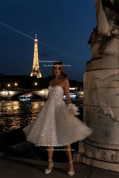 Xijun-ロングウェディングドレス、ノースリーブ、チュール、キラキラ付き、プロム、花嫁、イブニングドレス用_1