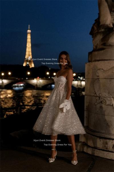 Xijun-ロングウェディングドレス、ノースリーブ、チュール、キラキラ付き、プロム、花嫁、イブニングドレス用_2
