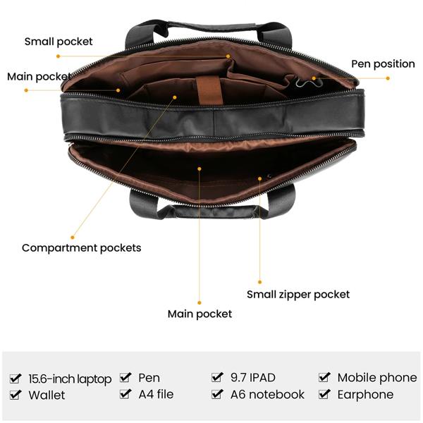 Joyir-本革のブリーフケース 男性用のオフィスバッグ ショルダーバッグ ドキュメント 15.6インチのラップトップバッグ Joyir-本革のブリーフケース 男性用のオフィスバッグ ショルダーバッグ
