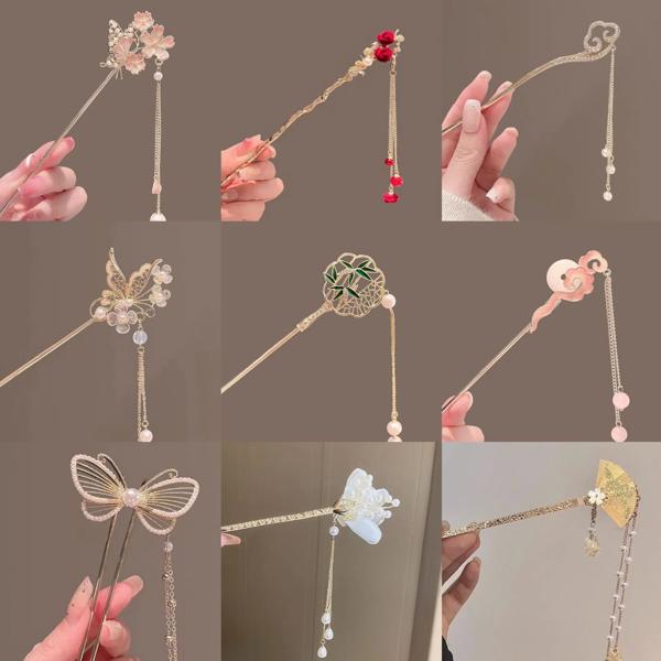 女性のための古典的な中国のヘアスティック 蝶 花 星 新鮮な手作りのヘアピン ジュエリーアクセサリー 装飾品