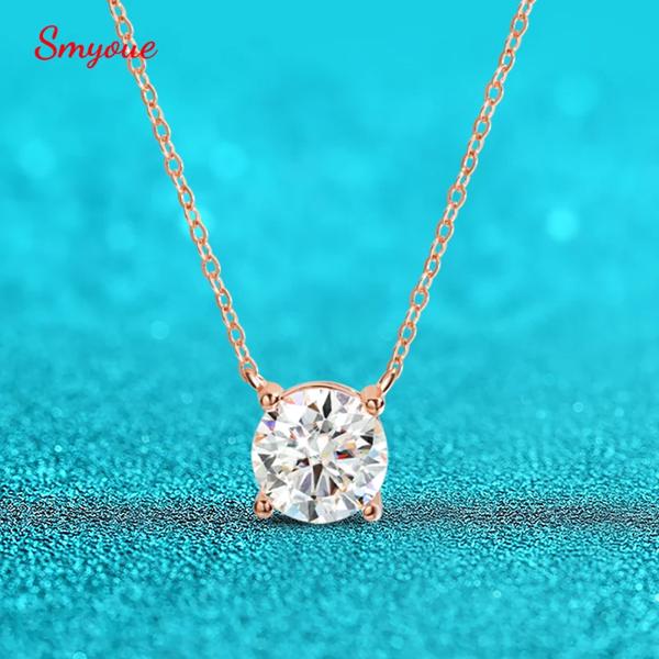 Smyoue 1-5CT ローズゴールドカラーモアッサナイトネックレス女性用 D カラースパークリングクラシックラボダイヤモンドペンダントスターリングシルバー 925 GRA