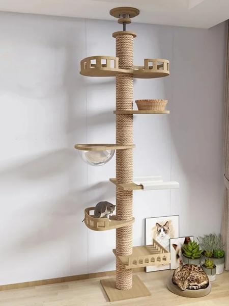 調節可能な猫の木の塔,床から天井へ,マルチレベル錐形,スクラッチポスト,ペット用品_3