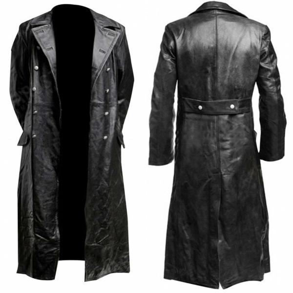 男性用ミリタリースタイルユニフォーム,クラシックコート,ブラックレザー,ww2