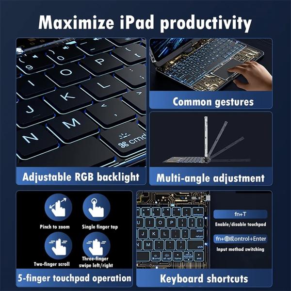 360 ° 回転マルチタッチトラックパッドワイヤレス Bluetooth キーボード IPad Air 11 Pro 13 2024 10 10.9 10.2 インチバックライト付きキーボード