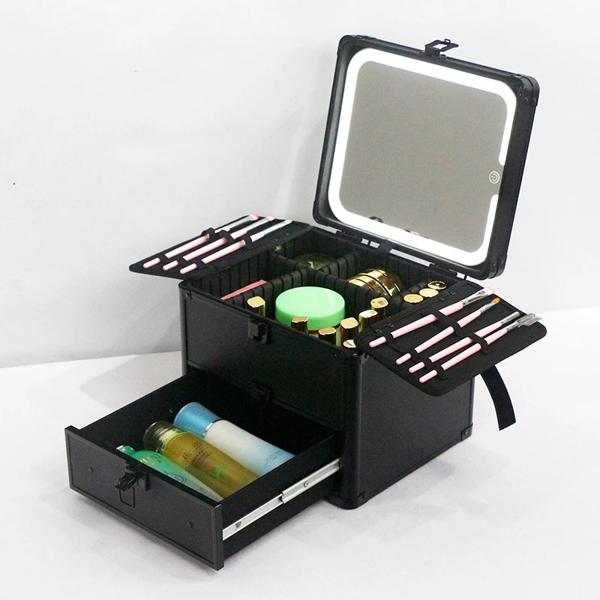 ライトアップミラー付きメイクアップバッグ LED コスメティックケース トラベルメイクアップケース 照明付き拡大鏡付き ポータブルストレージボックス