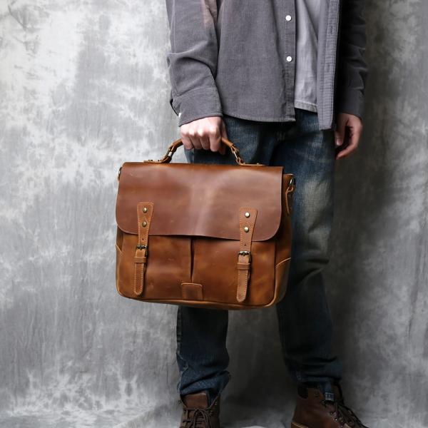 英国のレトロなクレイジーホースレザーハンドバッグ、メンズ