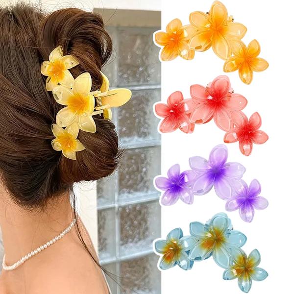 女性用グラデーションカラーシャーククリップヘアピン モノクロヘッドウェア 3フラワーヘッドドレス 新しいヘアアクセサリー 11cm