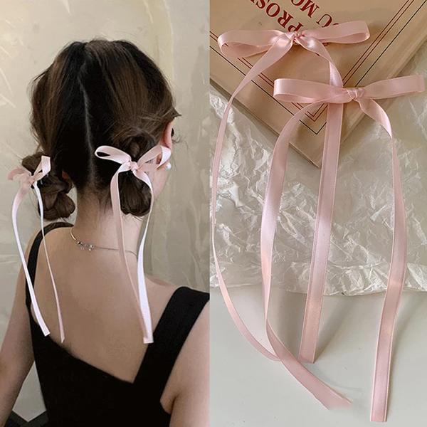 韓国スタイルのリボン 女性用ヘアクリップ ロングタッセルヘアピン 女の子用の愛らしいヘッドウェア パーティーアクセサリー