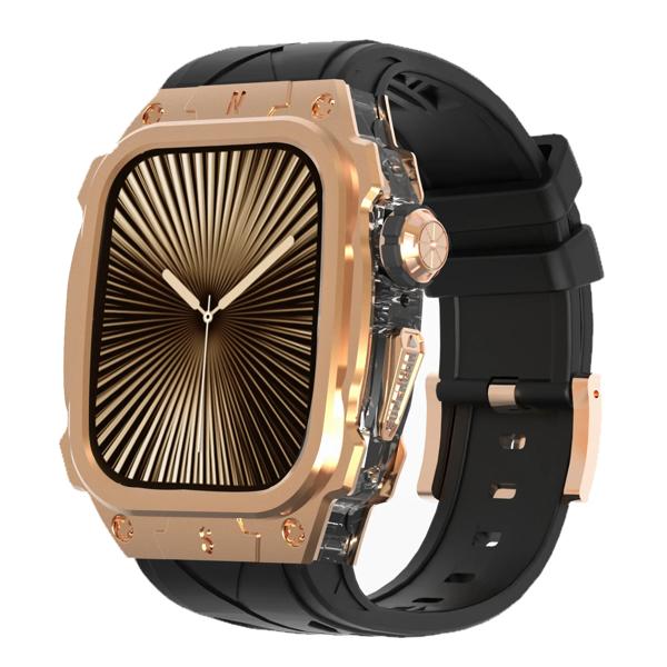 Apple Watch用の高級金属ケース,頑丈なシリコンストラップ付きの頑丈なケース,男性用の完全な保護カバー,10,46mm