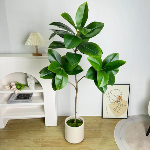 人工ficus樹木枝、大きなカニアンの葉、偽のゴム植物、高さプラスチック、家の庭の装飾のための風景、70 135cm