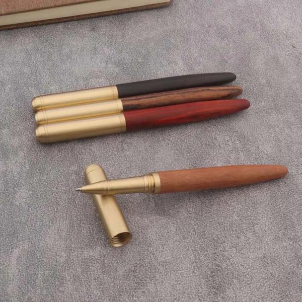 高品質銅木材ローラーペン黒檀スピニングレッドゴールドボールペン文房具オフィス学用品