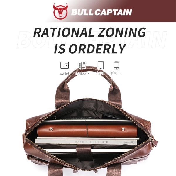 BULLCAPTAIN メンズ レザー ブリーフケース 15.5 インチのノートブック