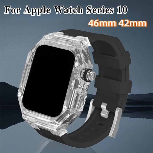 Apple Watch用の改良された透明なケース,シリコンストラップ,デラックスシェル,iwatchシリーズ10,46,42mmの通販は 4,523円