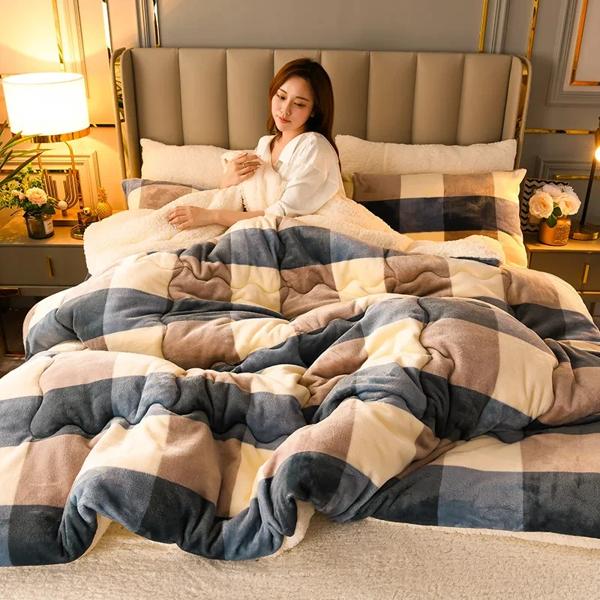 厚いフランネルフリースの寝具,暖かい掛け布団,寒い夜のセット,ベッド,毛布,冬_3