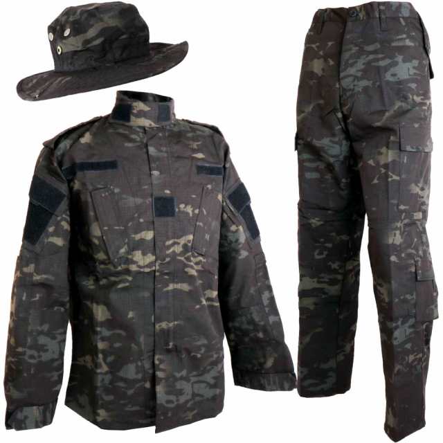SHENKEL サバゲー 迷彩服 上下セット ブーニハット セット 戦闘服 セット マルチカムブラック S 日本サイズ M相当 セミタイト タイプ の通販は 16,329円
