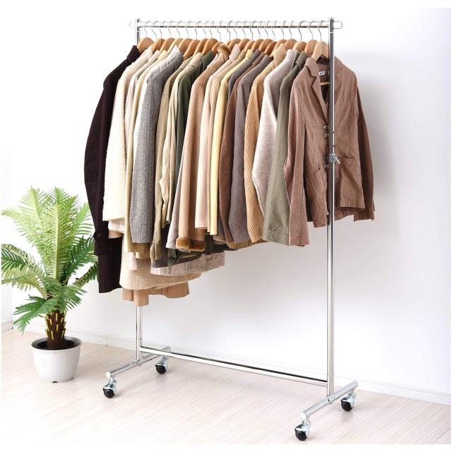山善 ハンガーラック 頑丈 耐荷重85kg シングル 高さ伸縮 キャスター付き 衣類収納 組立品 幅96×奥行40.5×高さ105.5/140.5-160.5cm クロム YIH-S(CH)