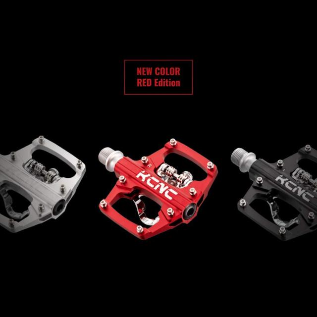 ケーシーエヌシー(KCNC) 自転車用ビンディングペダル レッド one size クリップレス プラットフォームペダル 軽量アルミの通販は