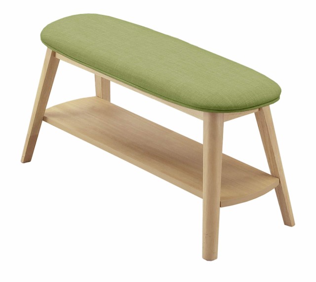 関家具(Sekikagu) ベンチ ナチュラル 幅90×奥行30×高さ46cm 座面グリーン 棚板付き 布張り 250388の通販は