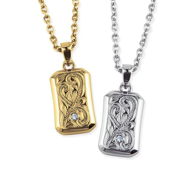 ハワイアンジュエリー ペアネックレス ステンレス アクセサリー プレート ハート シルバー イエローゴールド あずきチェーン付き