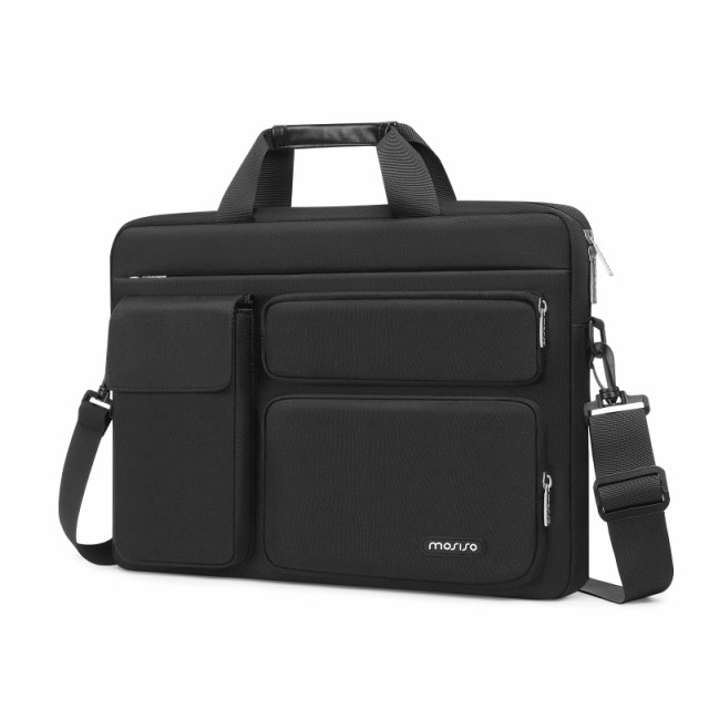 MOSISO ラップトップ ショルダー メッセンジャーバッグ 対応機種 MacBook Pro 16インチ 2024-2021 M3 M2 M1/2019-2020 A2141、15-15.6インチ ノートパソコン 二つ盛り上がるポケット一つフラップポケット一つ水平ポケットフィックス ハンドルベルト付き（ブラック）の通販は