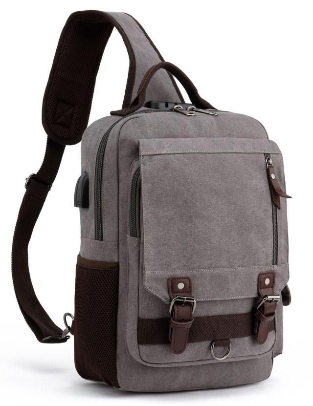Leaper(リーパー) ボディバッグ ショルダーバッグ ワンショルダー キャンパス バッグ 大容量 USB充電ポート搭載 イヤホンコード付き 盗難防止 MG8596 グレー XL USB