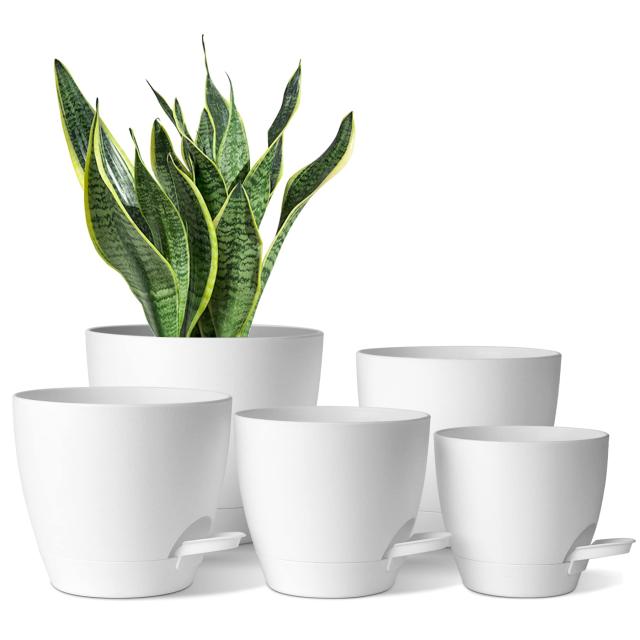 T4U 植木鉢 プラスチック製 給水プランター 専用給水口付き 円形 現代風 フラワーポット 室内 観葉植物 ハーブ 花栽培適用 白 5点セット（直径11.5/14/15/16/17cm）の通販は