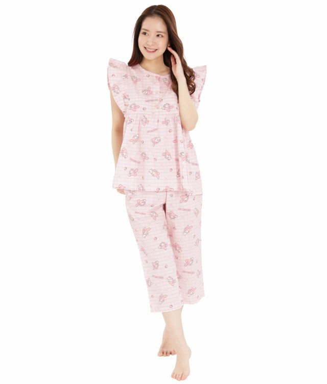 SAZAC SAN1481 チェックマイメロディフリルパジャマ レディース 半袖 長ズボン 上下セット ルームウェア mymelody サンリオ Sanrio ピンク/M 7,743円