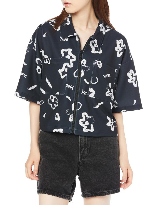 エックスガール ボタンシャツ HANDWRITTEN FLOWER JERSEY SHIRT レディース BLACK