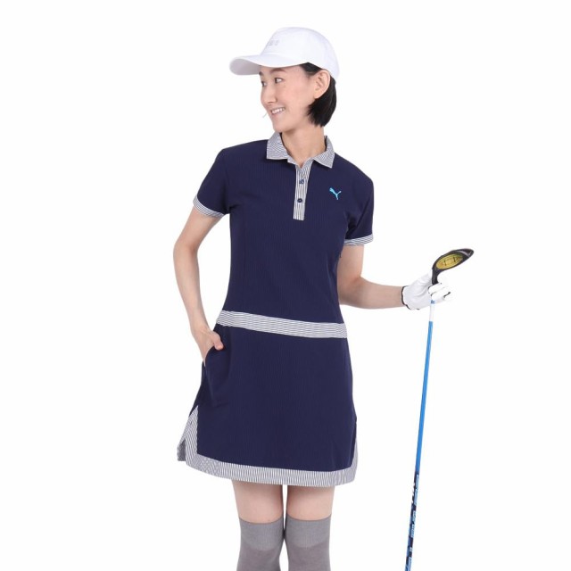 プーマ ゴルフワンピース GOLF ゴルフ W P ストレッチシアサッカーポロワンピース/627706 レディース ディープネイビー